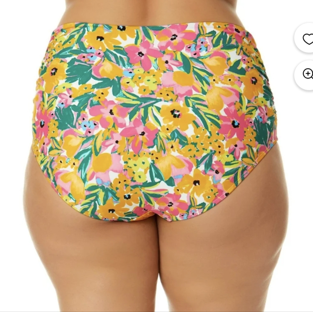Anne Cole Side Sunshine FloralShirred High-Waist Bikini Bottoms - Picture 3 of 7